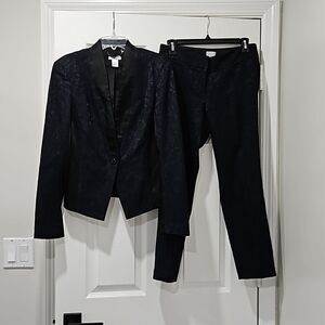 Cache Pantsuit Navy Blue Filigree Pattern